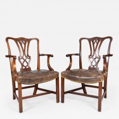 George III Style Mahogany Open Armchairs a Pair - 1894332