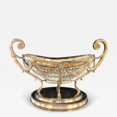 George III Style Silver Plated Oval Center Bowl with Cut Glass Liner - 2952165