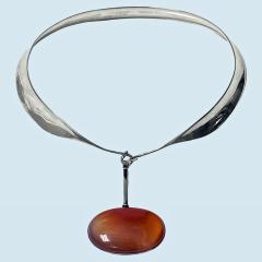 George Jensen 1970s Georg Jensen Sterling Red Agate Necklace Vivianna Torun - 2529579