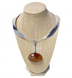 George Jensen 1970s Georg Jensen Sterling Red Agate Necklace Vivianna Torun - 2529581