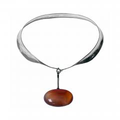 George Jensen 1970s Georg Jensen Sterling Red Agate Necklace Vivianna Torun - 2530427