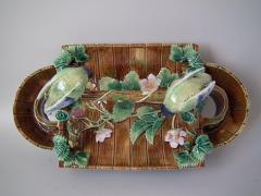 George Jones George Jones Majolica Blue Tit Strawberry Server and Spoon - 1786491