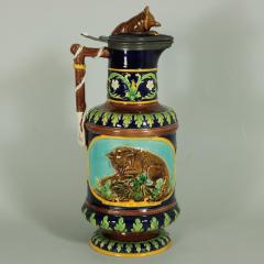 George Jones George Jones Majolica Fox and Dog Lidded Jug Pitcher - 1964738