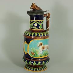 George Jones George Jones Majolica Fox and Dog Lidded Jug Pitcher - 1964742