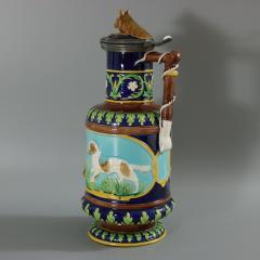 George Jones Majolica Fox and Dog Lidded Jug Pitcher - 2727541