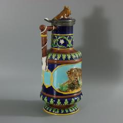 George Jones Majolica Fox and Dog Lidded Jug Pitcher - 2727545