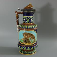 George Jones Majolica Fox and Dog Lidded Jug Pitcher - 2727547