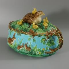 George Jones Majolica Partridge and Chicks Game Pie Dish - 3153303