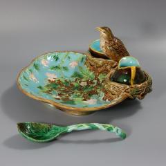 George Jones Majolica Strawberry Serving Set with Bird - 4182059