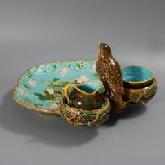 George Jones Majolica Strawberry Serving Set with Bird - 4182060