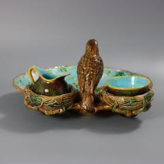 George Jones Majolica Strawberry Serving Set with Bird - 4182061