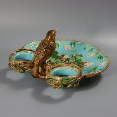 George Jones Majolica Strawberry Serving Set with Bird - 4182062
