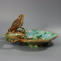 George Jones Majolica Strawberry Serving Set with Bird - 4182063