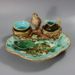 George Jones Majolica Strawberry Serving Set with Bird - 4182065