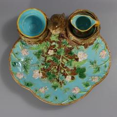 George Jones Majolica Strawberry Serving Set with Bird - 4182066