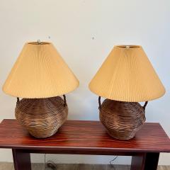 George Kovacs Large Mid Century Modern Wicker Urn Table Desk Lamps by Kovacs Compatible Pair - 3377016