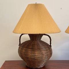 George Kovacs Large Mid Century Modern Wicker Urn Table Desk Lamps by Kovacs Compatible Pair - 3377017