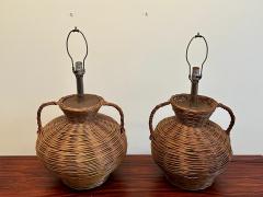 George Kovacs Large Mid Century Modern Wicker Urn Table Desk Lamps by Kovacs Compatible Pair - 3377018