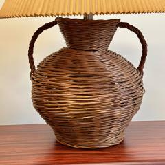 George Kovacs Large Mid Century Modern Wicker Urn Table Desk Lamps by Kovacs Compatible Pair - 3377023