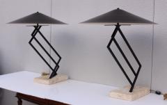George Kovacs Memphis Style Table Lamps With Travertine Bases - 1733694