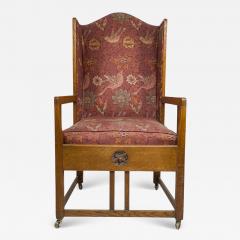 George Montague Ellwood G M Ellwood attributed Arts Crafts Armchair with Morris Co Bird Fabric - 4233028