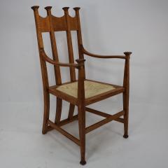 George Montague Ellwood J S Henry Arts Crafts oak dining chair with throne like caps a sweeping back - 4183063