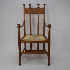 George Montague Ellwood J S Henry Arts Crafts oak dining chair with throne like caps a sweeping back - 4183064