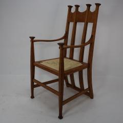 George Montague Ellwood J S Henry Arts Crafts oak dining chair with throne like caps a sweeping back - 4183065