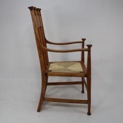 George Montague Ellwood J S Henry Arts Crafts oak dining chair with throne like caps a sweeping back - 4183066