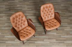 George Mulhauser George Mulhauser Tufted Leather Walnut Lounge Chairs for Plycraft - 4248493
