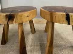 George Nakashima Pair Mid Century Modern Nakashima Style Organic Wooden Two Stools Side Tables - 2616738