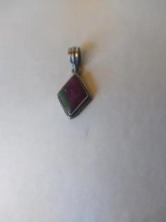 George Randolph Barse Jr Sterling Silver and Purple with Green Inclusion Zoisite Pendant - 3888367