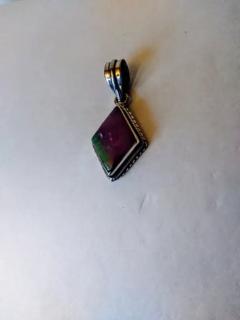 George Randolph Barse Jr Sterling Silver and Purple with Green Inclusion Zoisite Pendant - 3888369