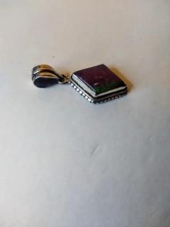 George Randolph Barse Jr Sterling Silver and Purple with Green Inclusion Zoisite Pendant - 3888378