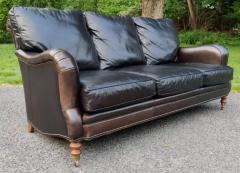 George Smith English Regency 3 Seater Espresso Leather Brass Sofa Style of George Smith - 3406923