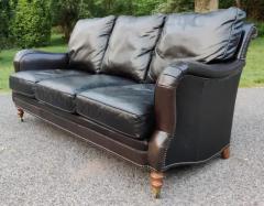 George Smith English Regency 3 Seater Espresso Leather Brass Sofa Style of George Smith - 3406924