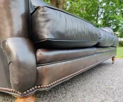 George Smith English Regency 3 Seater Espresso Leather Brass Sofa Style of George Smith - 3406930
