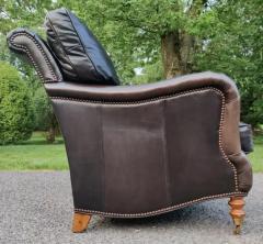 George Smith English Regency 3 Seater Espresso Leather Brass Sofa Style of George Smith - 3406935
