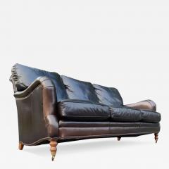 George Smith English Regency 3 Seater Espresso Leather Brass Sofa Style of George Smith - 3407426