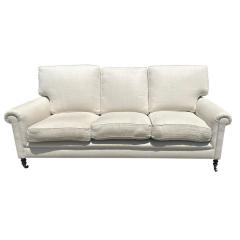 George Smith George Smith White Linen Roll Arm Sofa Settee - 4254779