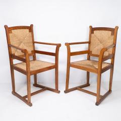 George Walton Pair of Arts Crafts Oak Elbow Chairs in the Manner of George Walton - 4193211