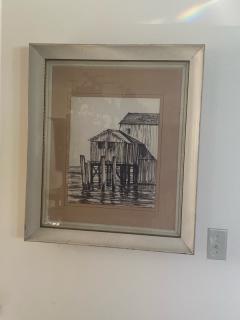George Wharton Edwards MID CENTURY HOUSE ON OCEAN CHARCOAL DRAWING IN THE MANNER OF WHARTON ESHERICK - 2413937