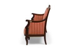 Georges Bellanger Bellanger French Empire Mahogany Pink and Red Stripe Upholstered Settee - 4272361