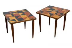 Georges Briard Pair of Mid Century Modern Georges Briard Stacking End Tables in Walnut Glass - 3433305