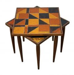 Georges Briard Pair of Mid Century Modern Georges Briard Stacking End Tables in Walnut Glass - 3433309