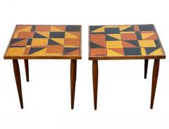 Georges Briard Pair of Mid Century Modern Georges Briard Stacking End Tables in Walnut Glass - 3433315