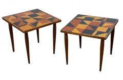 Georges Briard Pair of Mid Century Modern Georges Briard Stacking End Tables in Walnut Glass - 3433420