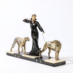 Georges Gori Art Deco Sculpture of Woman Walking Borzois Signed G Gori for Etling Paris - 3352527