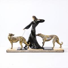 Georges Gori Art Deco Sculpture of Woman Walking Borzois Signed G Gori for Etling Paris - 3352610