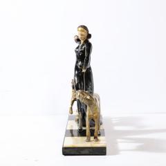 Georges Gori Art Deco Sculpture of Woman Walking Borzois Signed G Gori for Etling Paris - 3352614